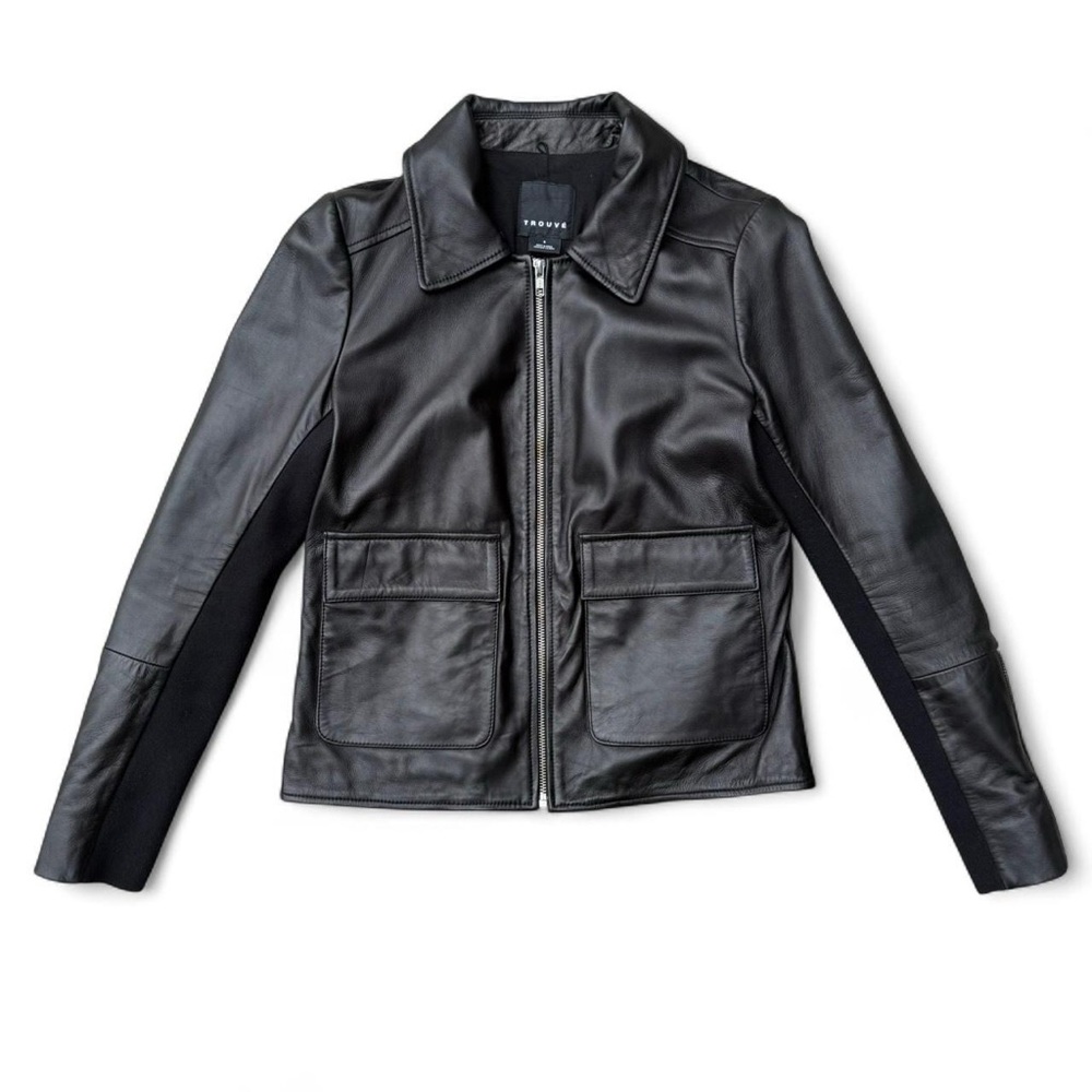 EUC Trouve genuine leather cropped boxy trendy front pocket REAL LEATHER jacket